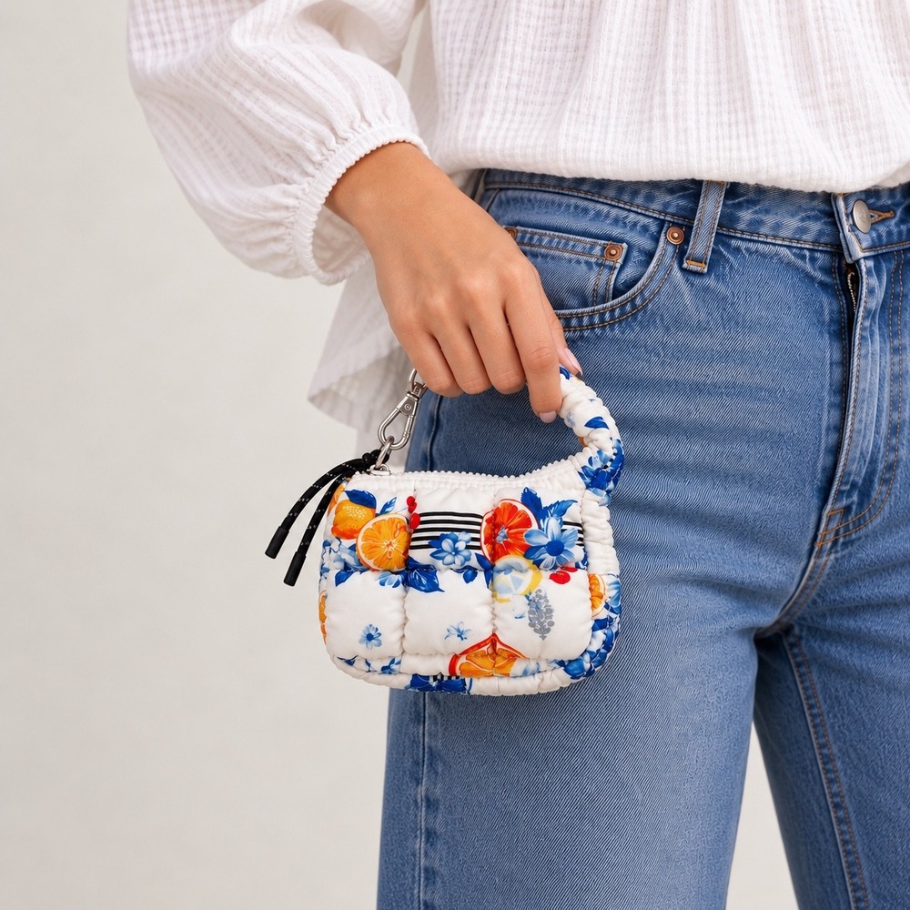 FP Movement Free People Quilted Mini Puffer Bag Citrus Floral Wristlet